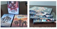 Top angle photo showing Star Wars DVD covers for The Last Jedi, Solo, and Rogue One, along with a stack of James Bond DVDs (Goldfinger, Live and Let Die, Moonraker, For Your Eyes Only).