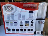 Magic Bullet Deluxe 26-piece blender set box showing components included and image of assembled blender