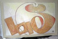 Full view of the abstract drawing showing shapes and signature mark