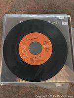 Photo of single 45 RPM vinyl record with orange RCA Victor label titled 'In The Year 2525' by Zager and Evans inside a plastic sleeve with a paper backing sleeve labeled '2'.