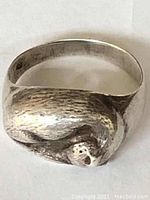 Front view of the 925 sterling silver ring showing a detailed mouse design on the band.