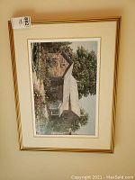 Full view of framed Kierstead print titled 'Evergreen Farm' showing the entire artwork, frame and matting.