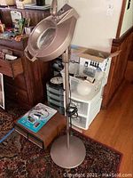 Magnifying floor lamp full view with circular magnifier and weighted base