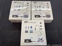 Three boxed WiFi Endoscope HD720P mobile inspection cameras showing product image and model.