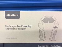 Box front showing brand MaxKare and product name Rechargeable Kneading Shoulder Massager model XKMS-412R