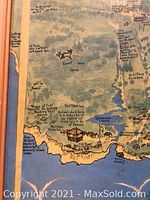 Close-up showing small hand-drawn features and labels around the Toronto area on the map, including labeled water features and landmarks.