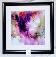Framed abstract print by John Douglas with vibrant purples and mixed watercolor textures
