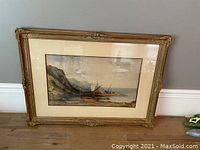 Frontal view of framed watercolor painting