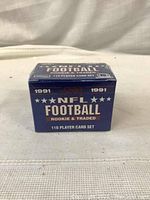 Box front showing the 1991 Score NFL Football Rookie & Traded 110 player card set text