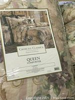 Photo of Croscill Classics Queen Comforter in original unopened packaging showing floral paisley design in neutral tones