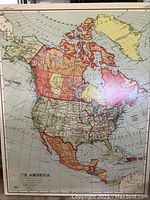 Framed vintage style North America map featuring political boundaries, detail of Canada to Mexico and Greenland, large map size