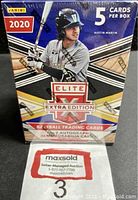 Sealed box of 2020 Panini Elite Extra Edition baseball trading cards featuring Austin Martin, sealed with Panini holographic tape.