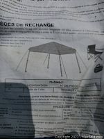 Paper showing part number and designation for canopy fabric 7650462FY and model 76-5046-2