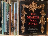 Spine view of 8 architecture and design books showing titles and authors focused on Irish houses, Florence architecture and food, cathedrals, Enlightenment, and country houses