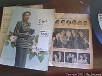 Simpsons catalogues stacked showing a 1950 cover and a mid-1950s celebrity magazine page