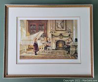 Overall view of framed print showing frame, mat, and image