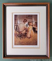 Framed and matted Jim Daly print with girls and pram outdoors, warm tones, signed lower right, showing numbering 1243/1500