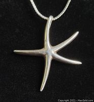 Close-up of sterling silver starfish pendant on chain