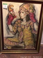 Full view of framed pastel and charcoal drawing