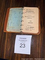 Front page showing title 'New York, N.Y. Alphabetical Postal Distribution Scheme, Borough of Manhattan Complete, 11th Edition' with publisher L.A. Morris in leather binder.