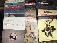 All 19 records stacked showing front covers of several albums including Joni Mitchell, Leon Redbone, Arlo Guthrie, Dionne Warwick, and Catch Bull At Four.