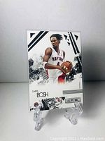 Front of 2009 Panini Chris Bosh basketball card displaying player image and name with artistic design elements.