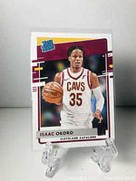 Front of Isaac Okoro rookie card showing player in Cavaliers uniform
