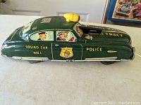 Left side view showing lithographed 'Squad Car No.1 Police' and Dick Tracy graphics