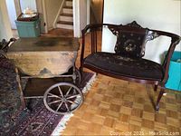 Overview of tea trolley and bench side by side