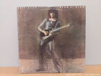 Front cover of Jeff Beck's Blow by Blow album showing an artistic portrait of Jeff Beck holding a guitar