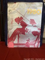 Full view of the vintage 1980 Lake Placid Winter Olympic Games hockey poster showing design and visible wear.