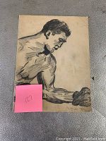Full view of pen and ink drawing of boxer Max Schmeling signed by Philip De P.