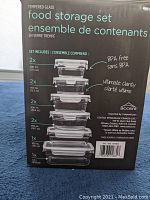 Box back showing detailed container sizes and features including BPA free, ultimate clarity, and brand information.