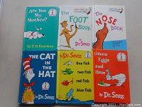 Front covers of 6 Dr. Seuss and one P. D. Eastman children's books arranged in two rows.