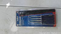 Photo of sealed retail package containing 5 Mastercraft hook and pick tools with black and yellow handles, assorted shapes.
