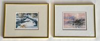Pair of two framed prints by Brent Heighton shown side by side on a white wall, each in gold frame with beige matting.