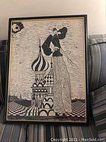 Full view of framed wall art showing stylized figure and Russian domes.