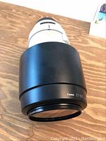 Lens with attached hood viewed from above