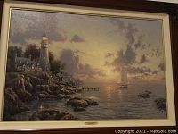 Full front view of framed print showing scene, frame and plaque
