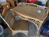 Side view of wicker desk and matching chair