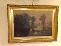 Frontal view of complete oil painting in gilt wood frame