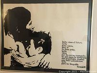 Black and white silhouette print with Spanish text and signature 'benedetti' visible on the bottom right.