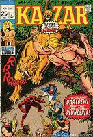 Front cover of Ka-Zar #2 comic book showing Ka-Zar with a saber-toothed tiger and Daredevil in action.