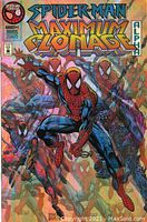 Cover of Spider-Man Maximum Clonage Alpha comic book showing multiple Spider-Man figures in action poses with a colorful background.