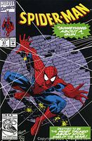 Cover of Spider-Man comic issue #27 showing Spider-Man swinging with a brick wall background and gunshot bullet holes.