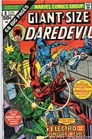 Cover of Giant-Size Daredevil #1 showing Daredevil fighting Electro and other foes, with colorful 1970s style comic art and Marvel Comics Group heading.
