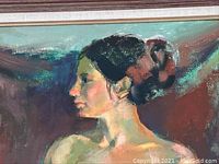 Close-up view of the woman's face and upper torso showing detailed brushwork and color blending