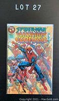 Photo of a single comic book: Spiderman Maximum Clonage Alpha 1995, bagged and boarded, with colorful cover featuring Spider-Man and several clones in background.