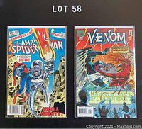 Two Marvel comic books side by side, bagged and boarded: The Amazing Spider-Man #237 and Venom: Carnage Unleashed #4.