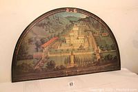 Front view of the large semi-circular print depicting the Cafaggio estate showing full artwork and shape.